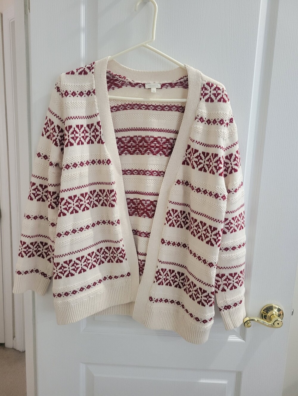Talbots PL Cardigan Sweater Large Petite Fair Isle Nordic Winter Holiday Open